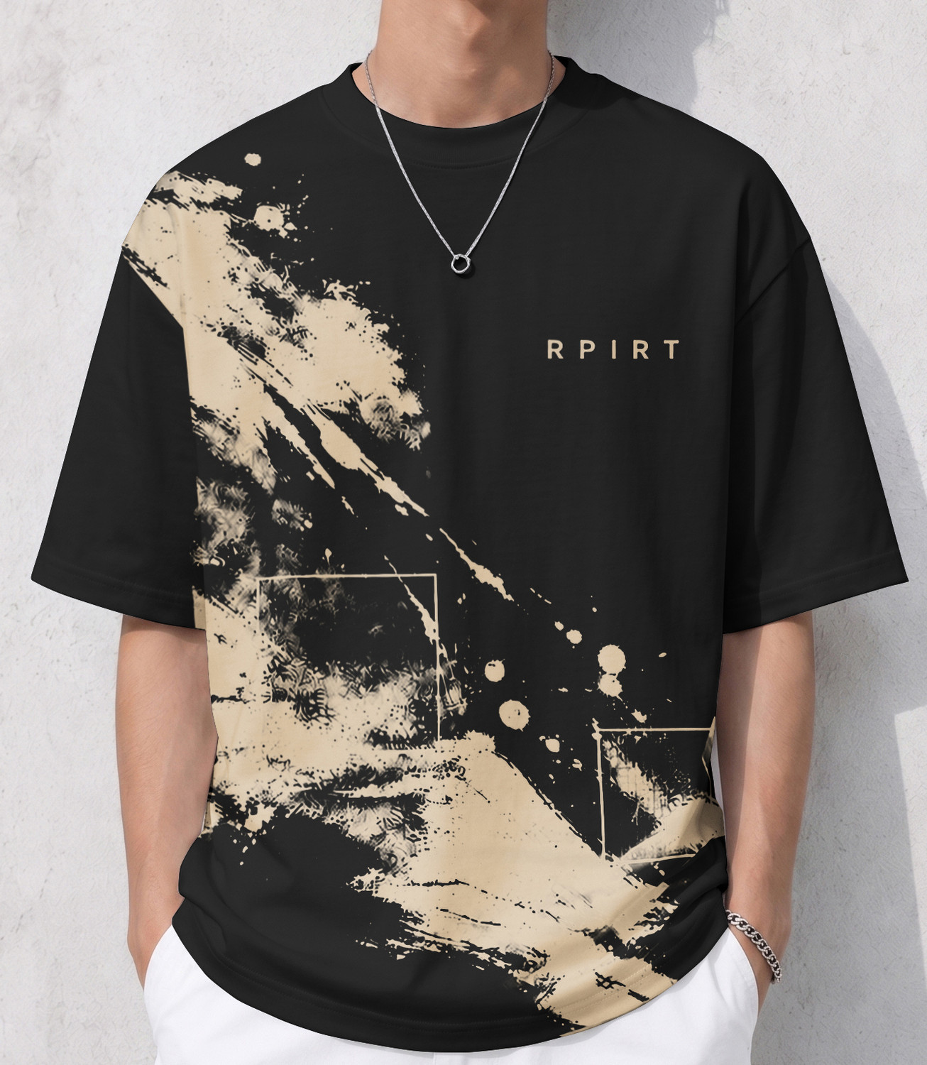 Image of RPIRT Men Printed Round Neck Cotton Blend Black T-Shirt