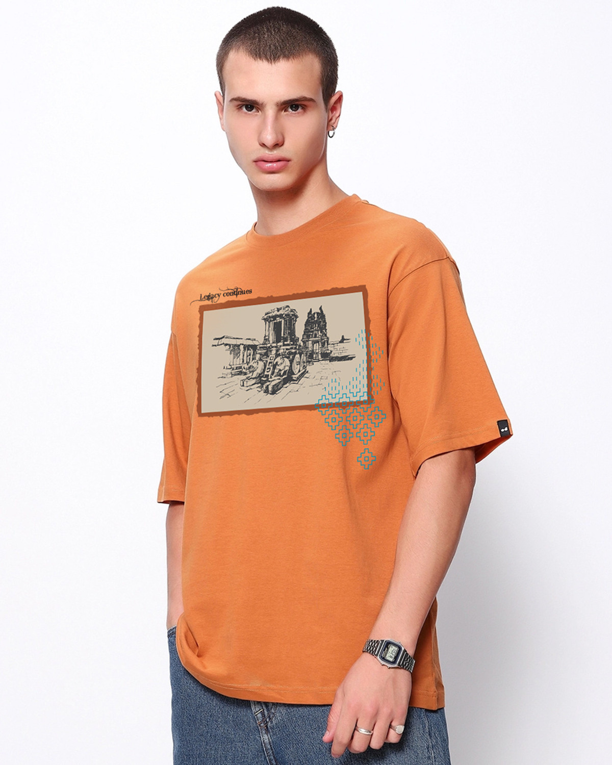 Image of BEWAKOOF Graphic Print Men Round Neck Orange T-Shirt