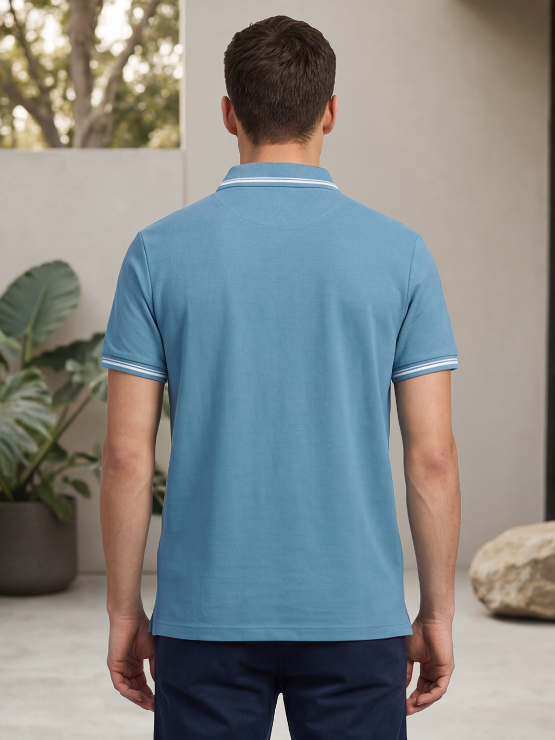 Image of INTEGRITI Solid Men Polo Neck Light Blue T-Shirt