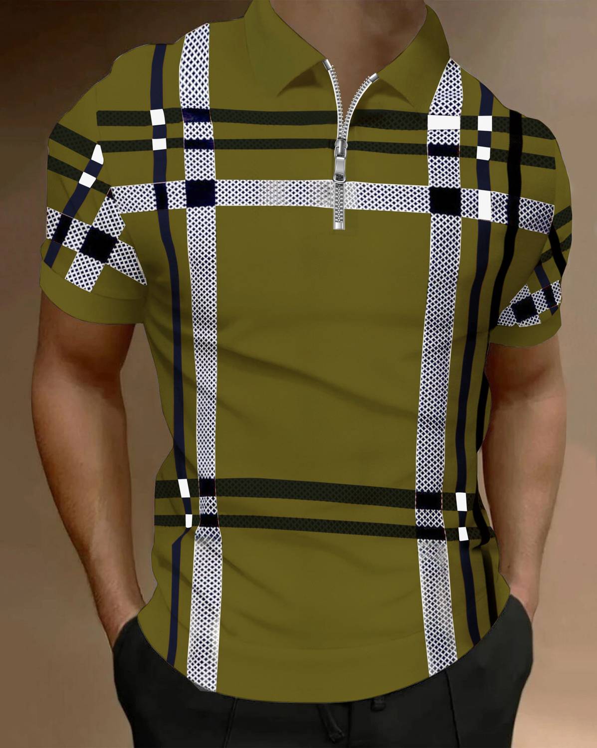 AUSK Men Checkered Polo Neck Cotton Blend Green T-Shirt
