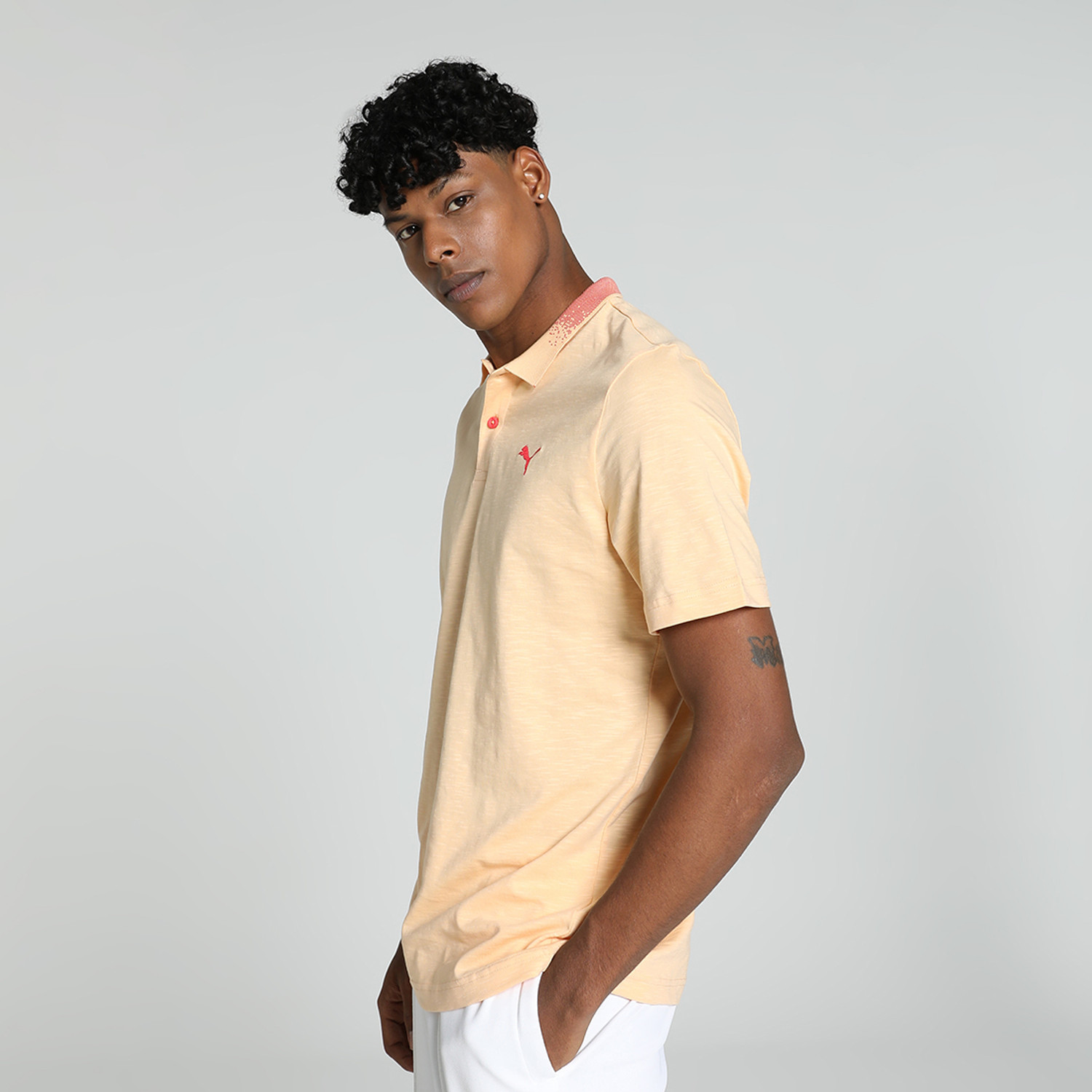 Image of PUMA Solid Men Polo Neck Orange T-Shirt
