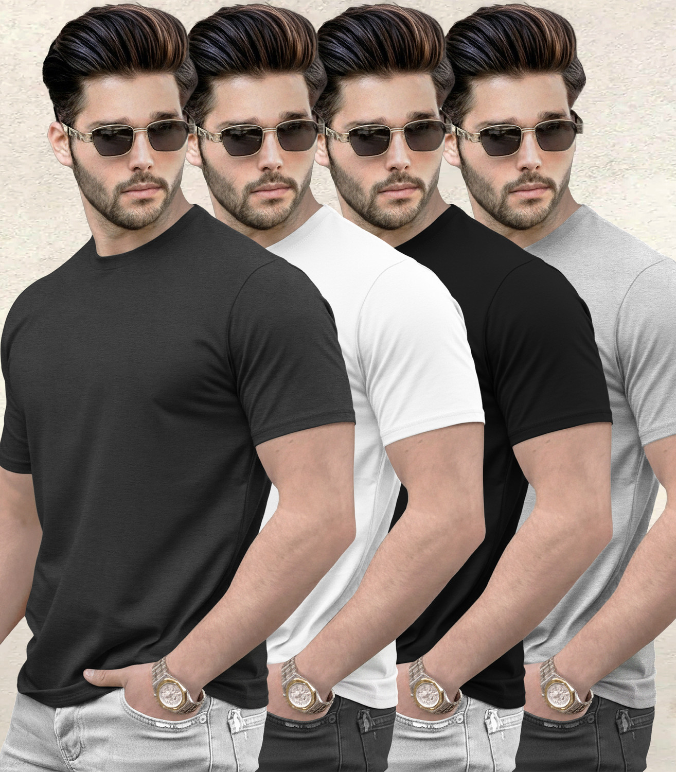 Image of TRIPR Solid Men Round Neck Multicolor T-Shirt