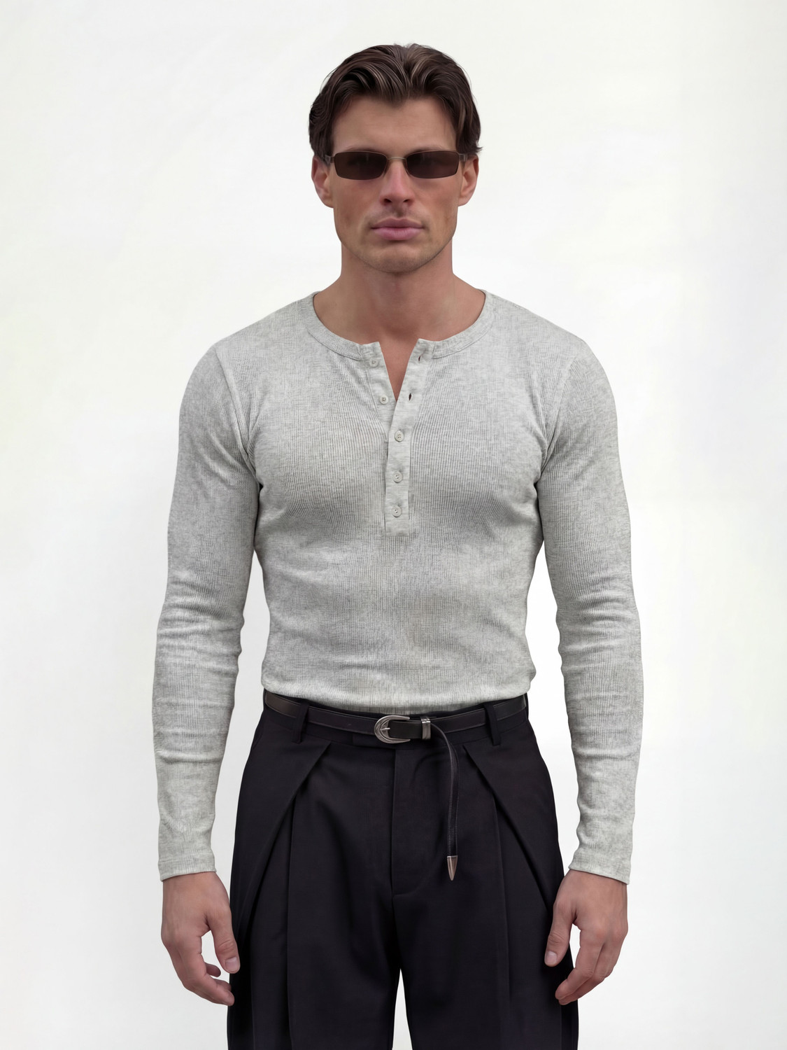 Image of FUGAZEE Solid Men Henley Neck Grey T-Shirt