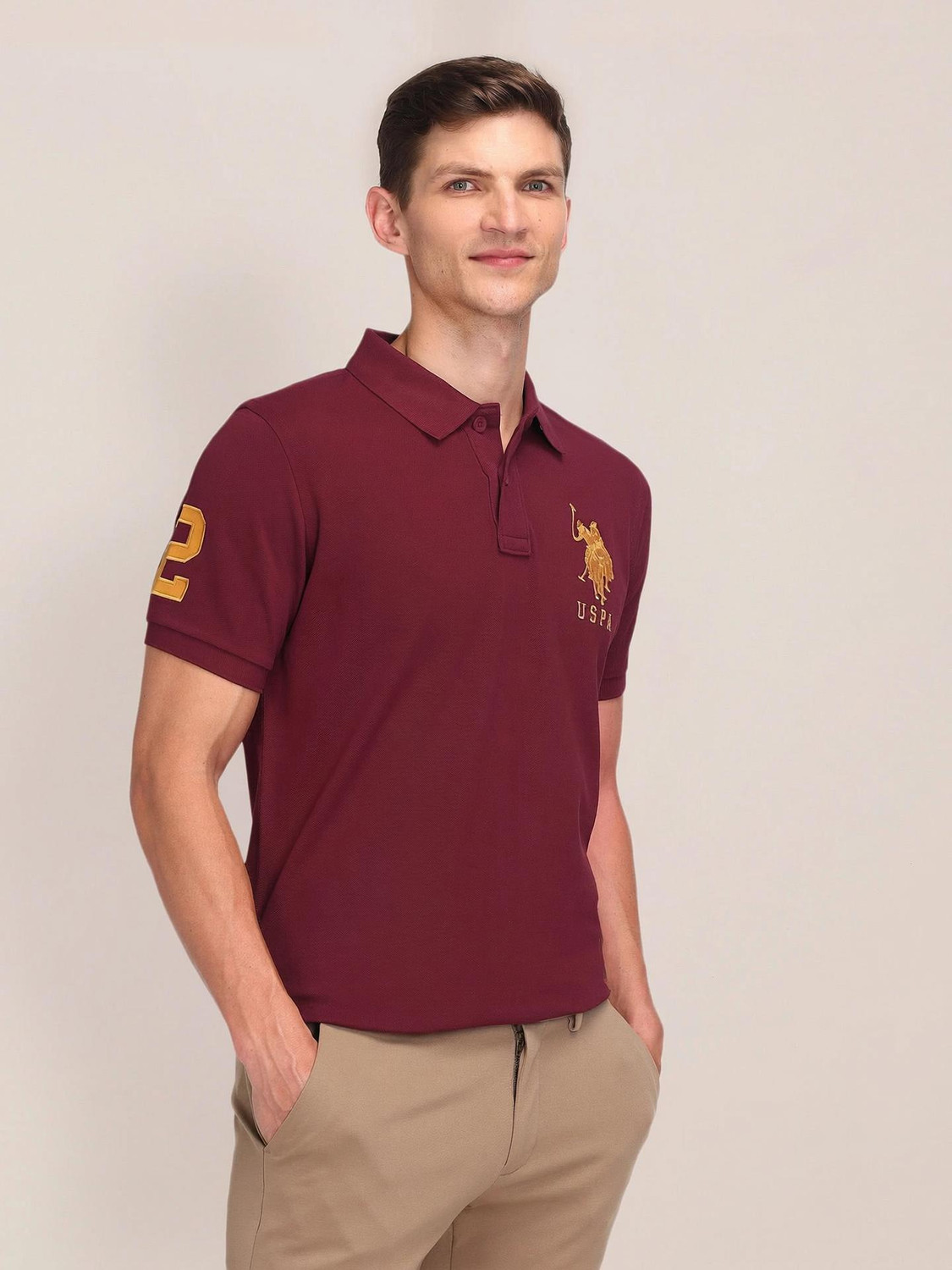 Image of U.S. POLO ASSN. Printed Men Polo Neck Maroon T-Shirt