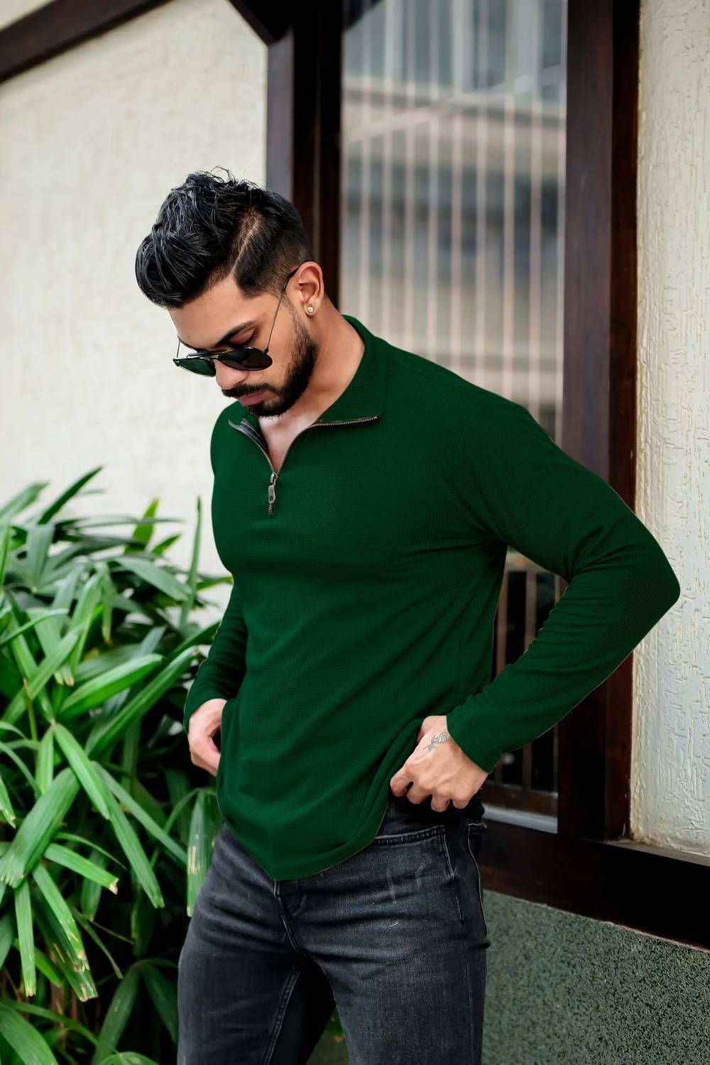 INDICLUB Men Polo Neck Green T-Shirt - Image 3