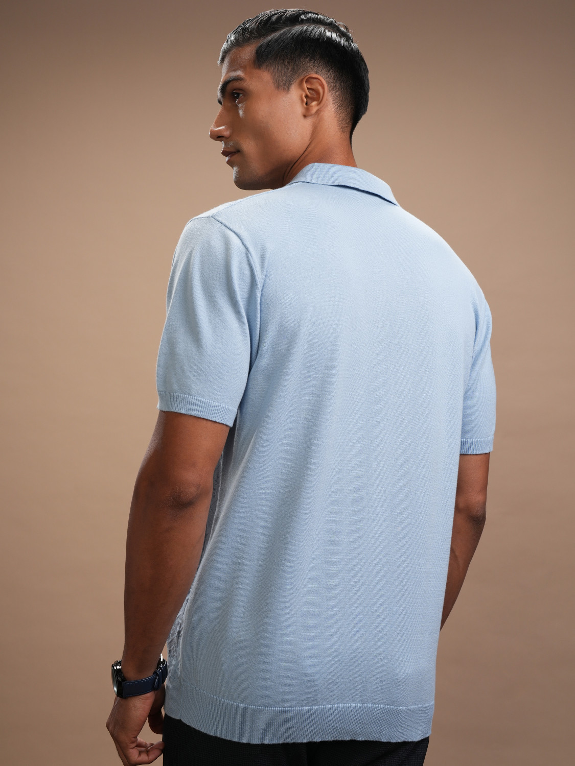 Image of HIGHLANDER Self Design Men Polo Neck Blue T-Shirt