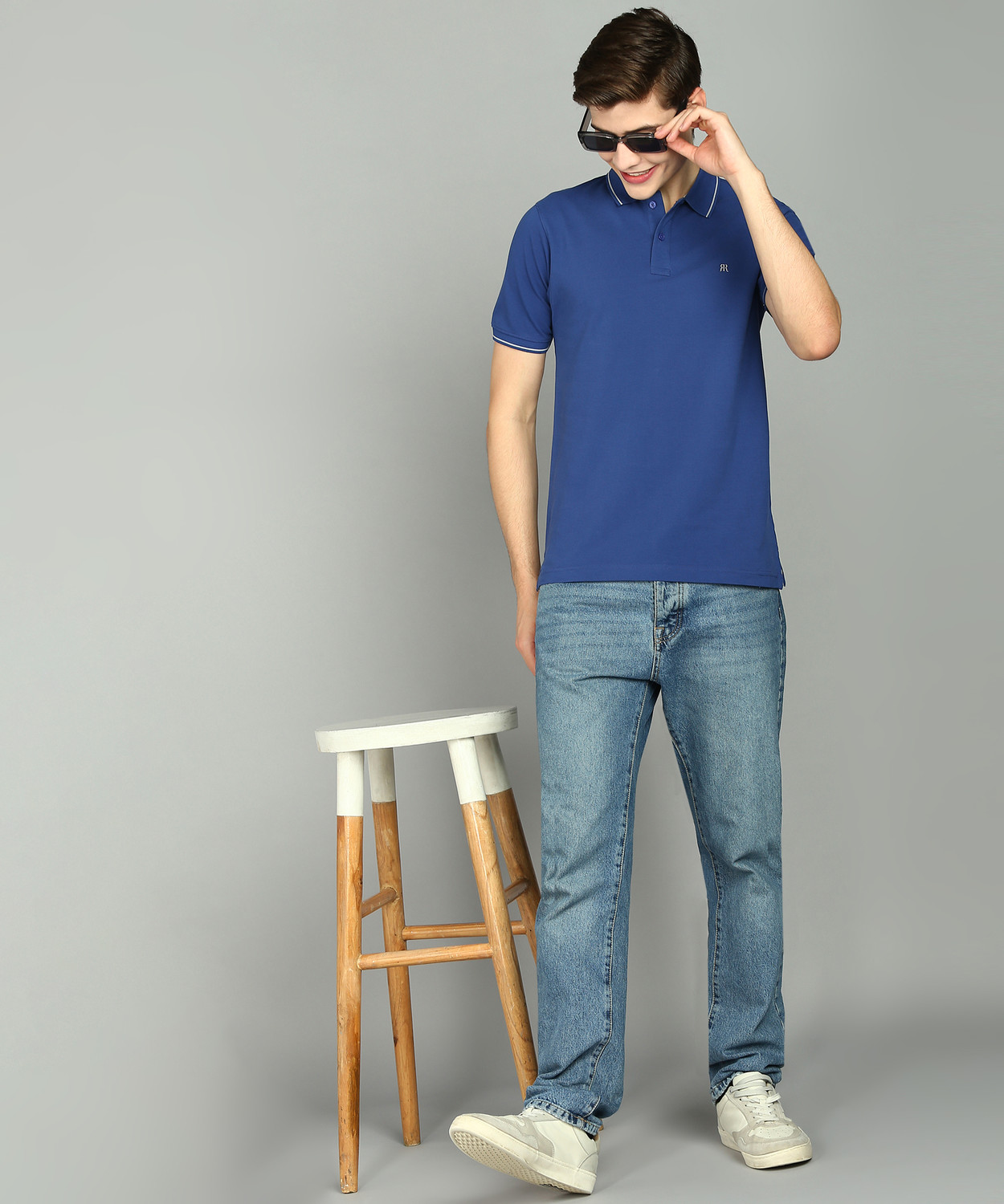 Image of Raymond Solid Men Polo Neck Dark Blue T-Shirt