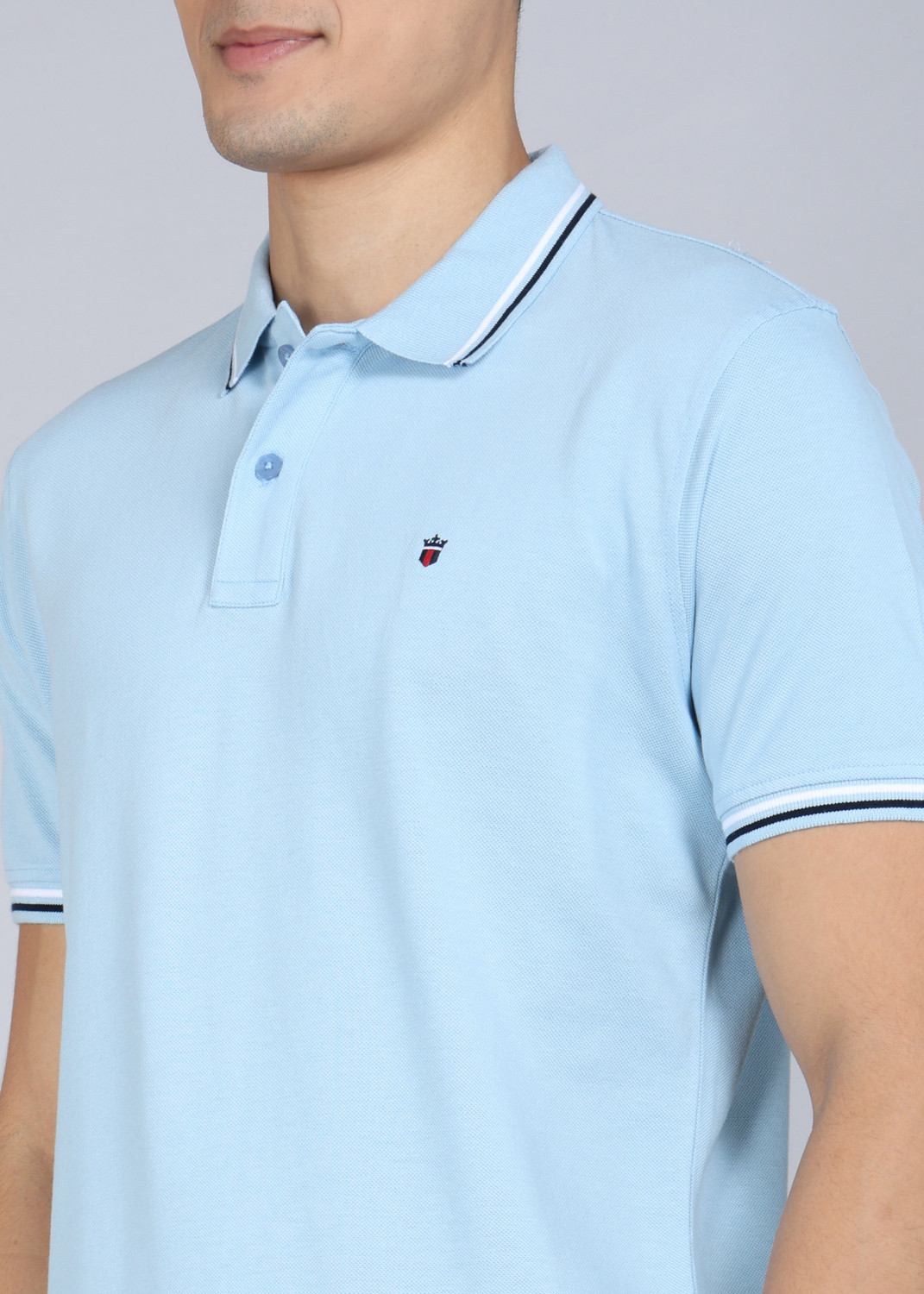 Image of Louis Philippe Sport Solid Men Polo Neck Blue T-Shirt