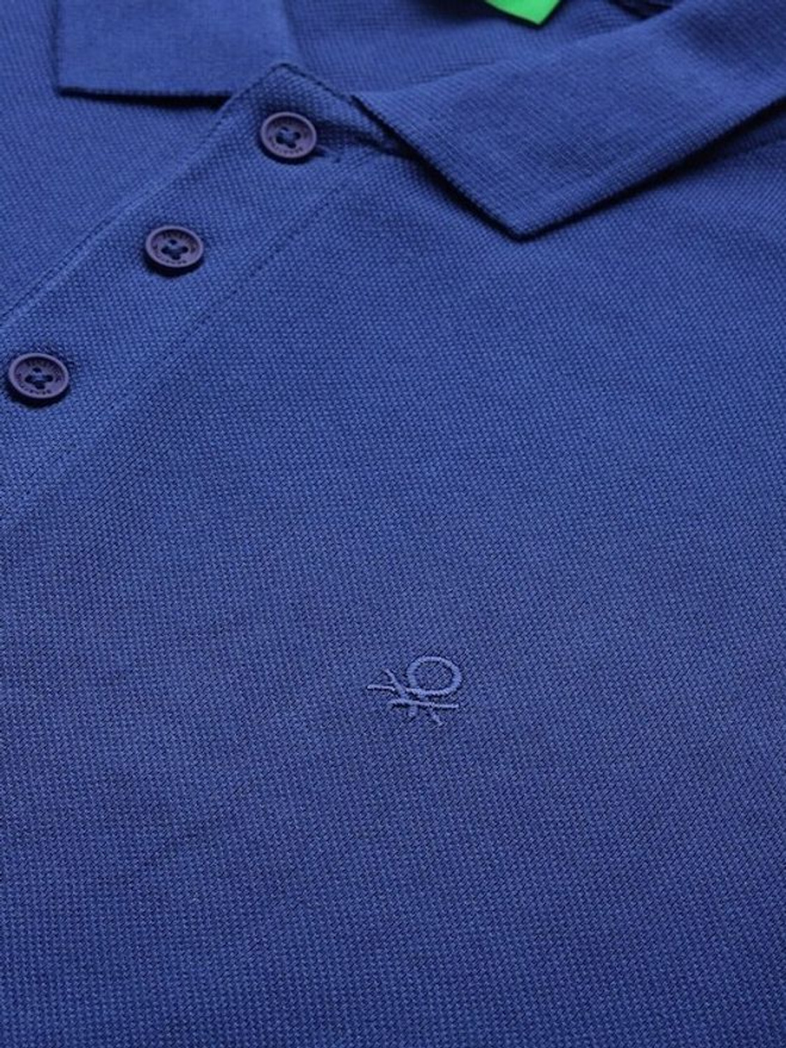 Image of United Colors of Benetton Solid Men Polo Neck Blue T-Shirt