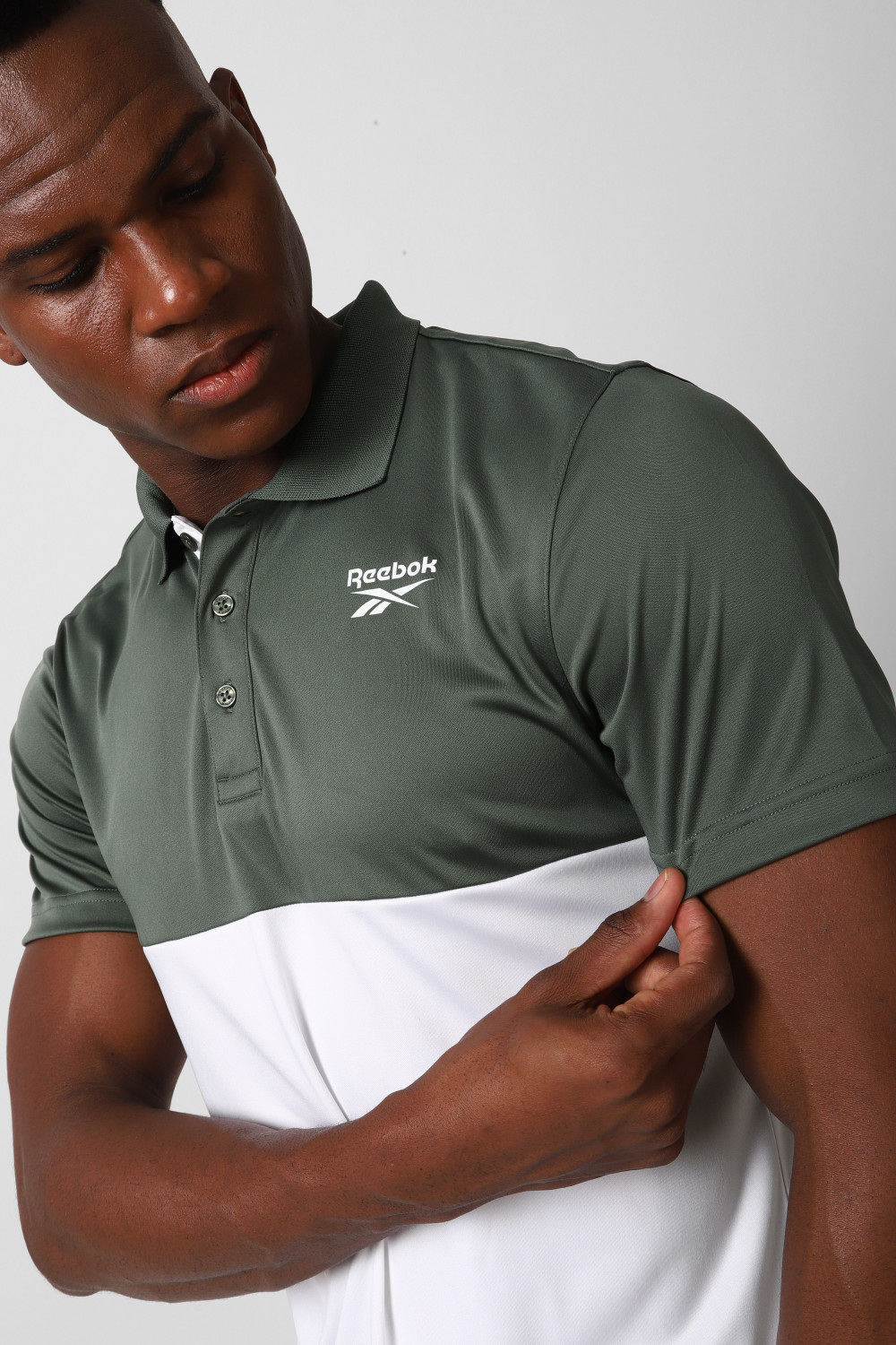 Image of REEBOK Solid Men Mandarin Collar Black T-Shirt