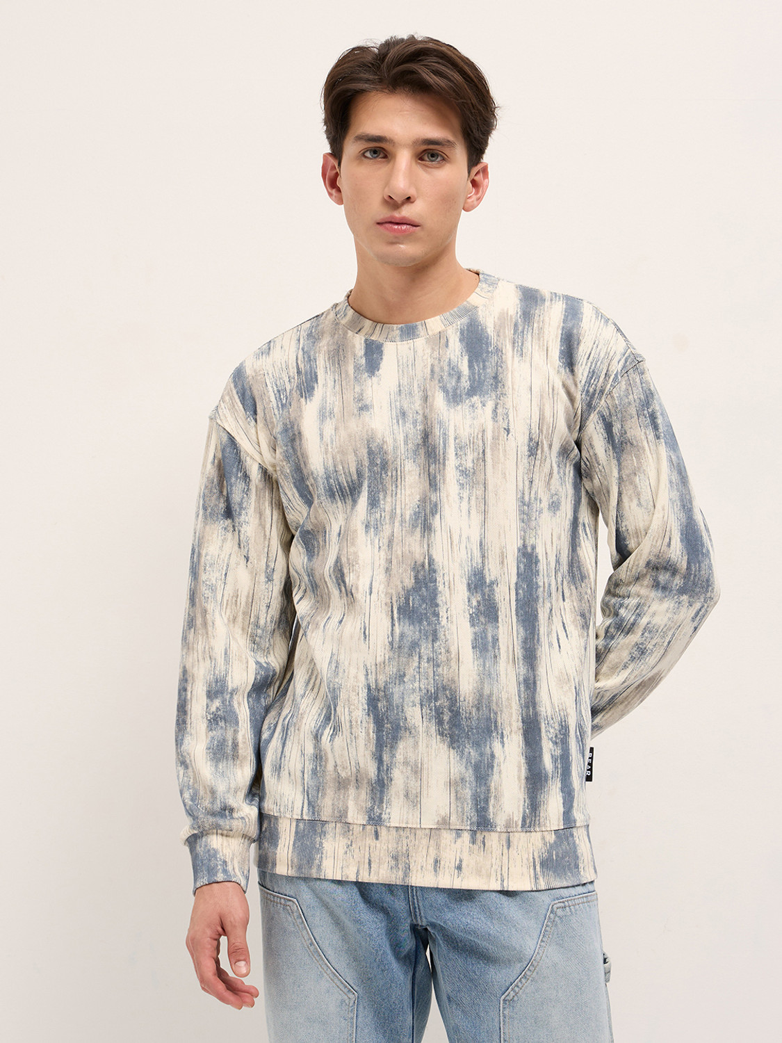 Image of THE BEAR HOUSE Self Design Men Crew Neck Blue T-Shirt