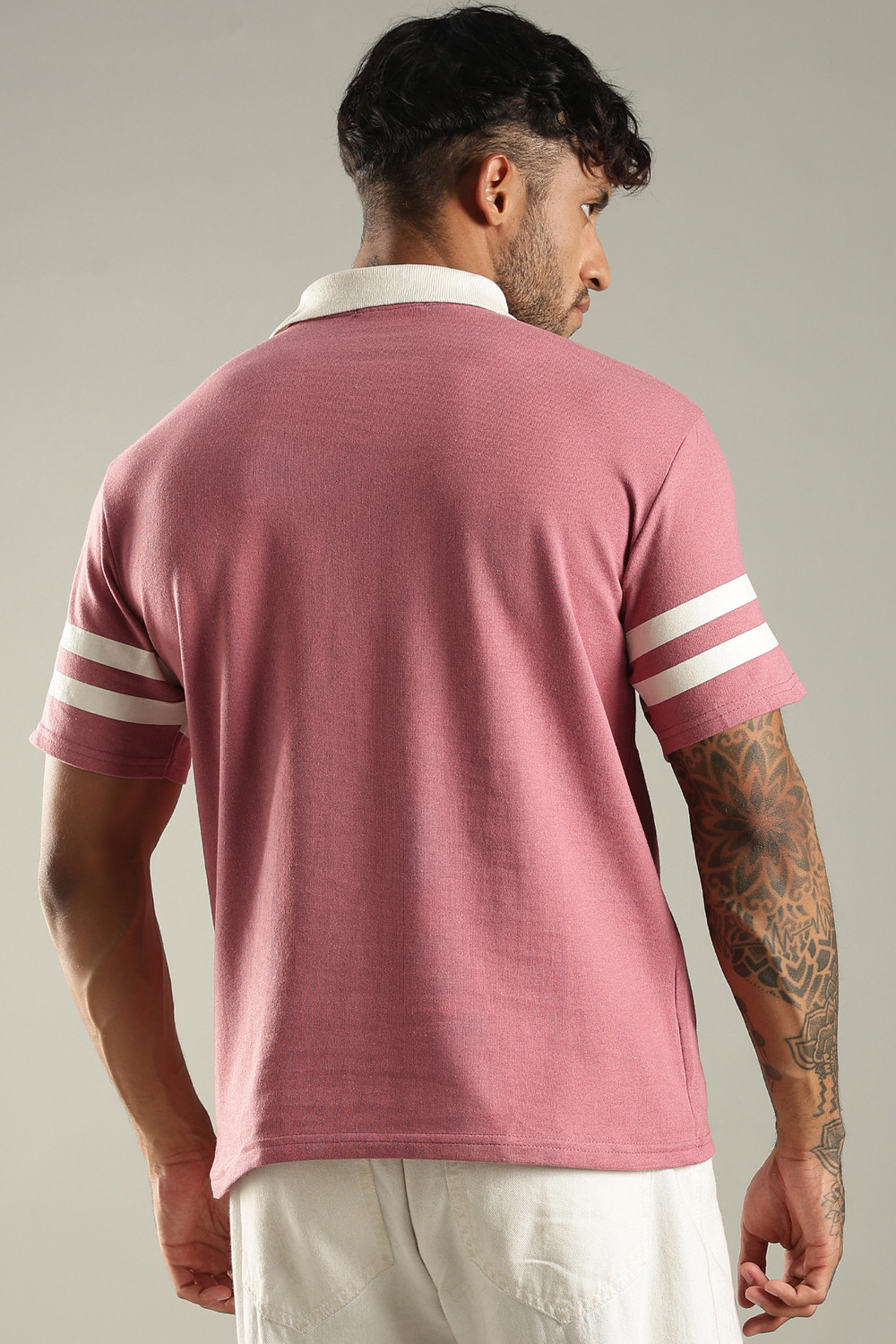 Image of SHINX Printed Men Polo Neck White, Multicolor T-Shirt