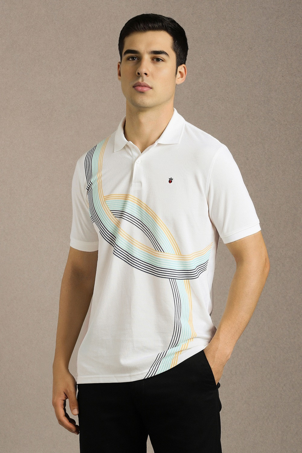 Image of LOUIS PHILIPPE Solid Men Polo Neck White T-Shirt