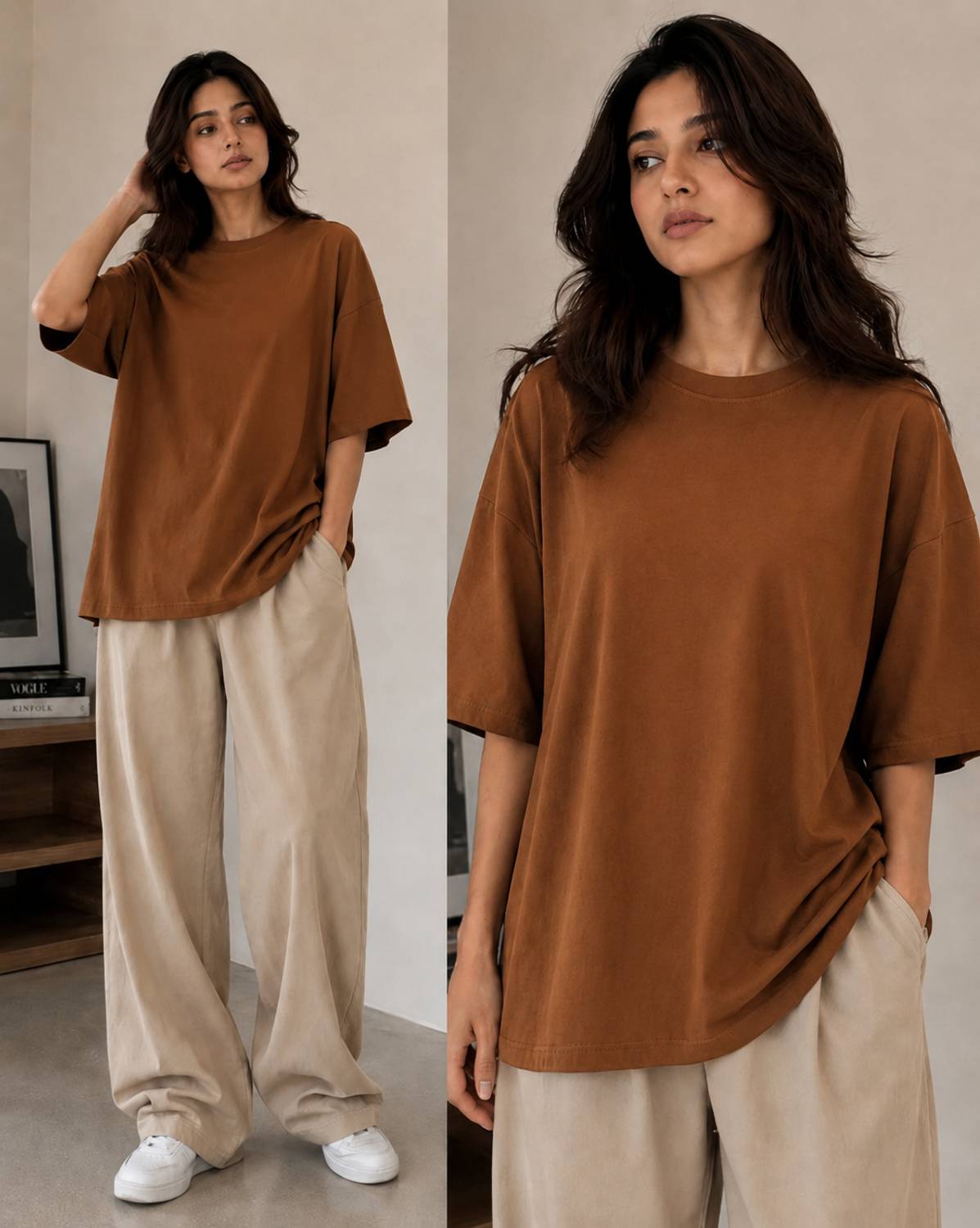 CAELRIDGE Solid Women Round Neck Brown T-Shirt