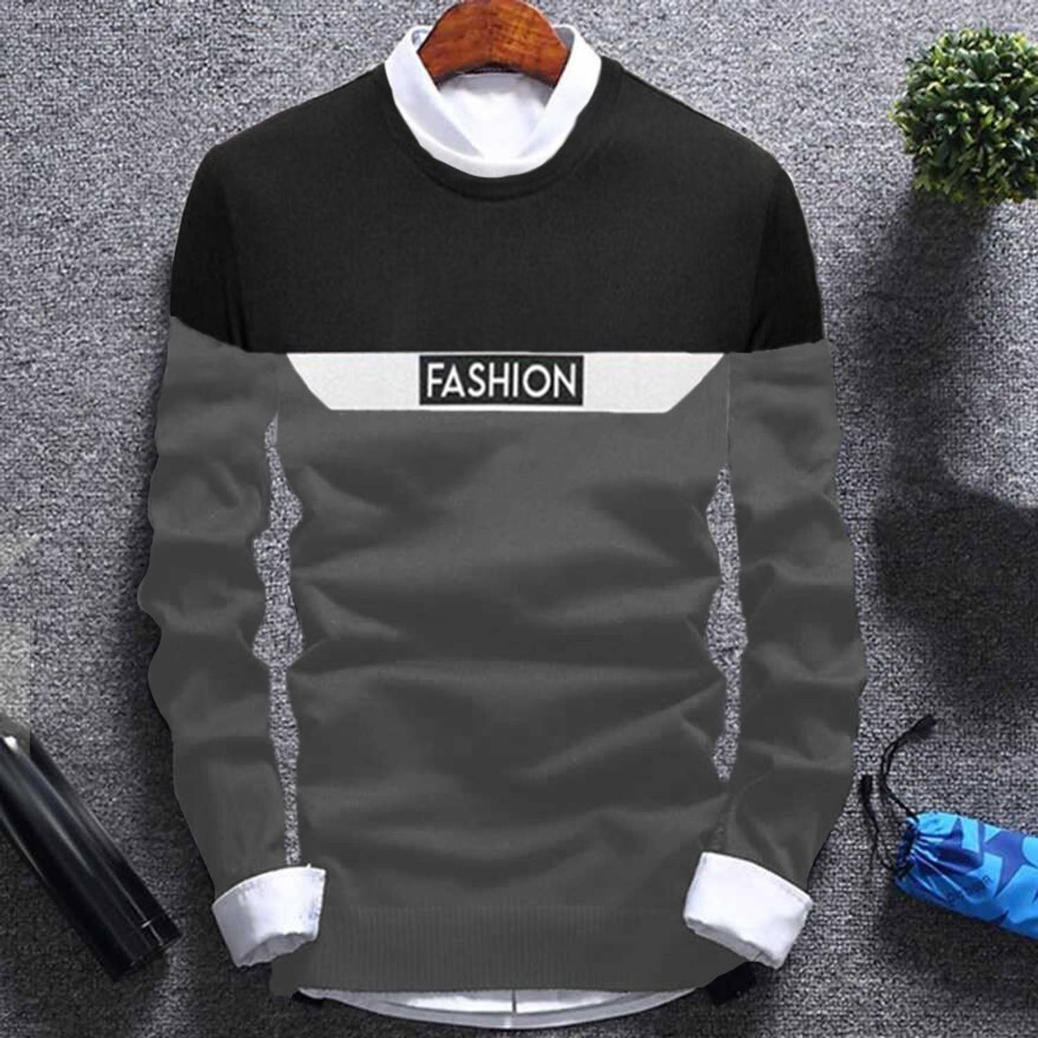 Try This Men Colorblock Round Neck Cotton Blend Grey T-Shirt