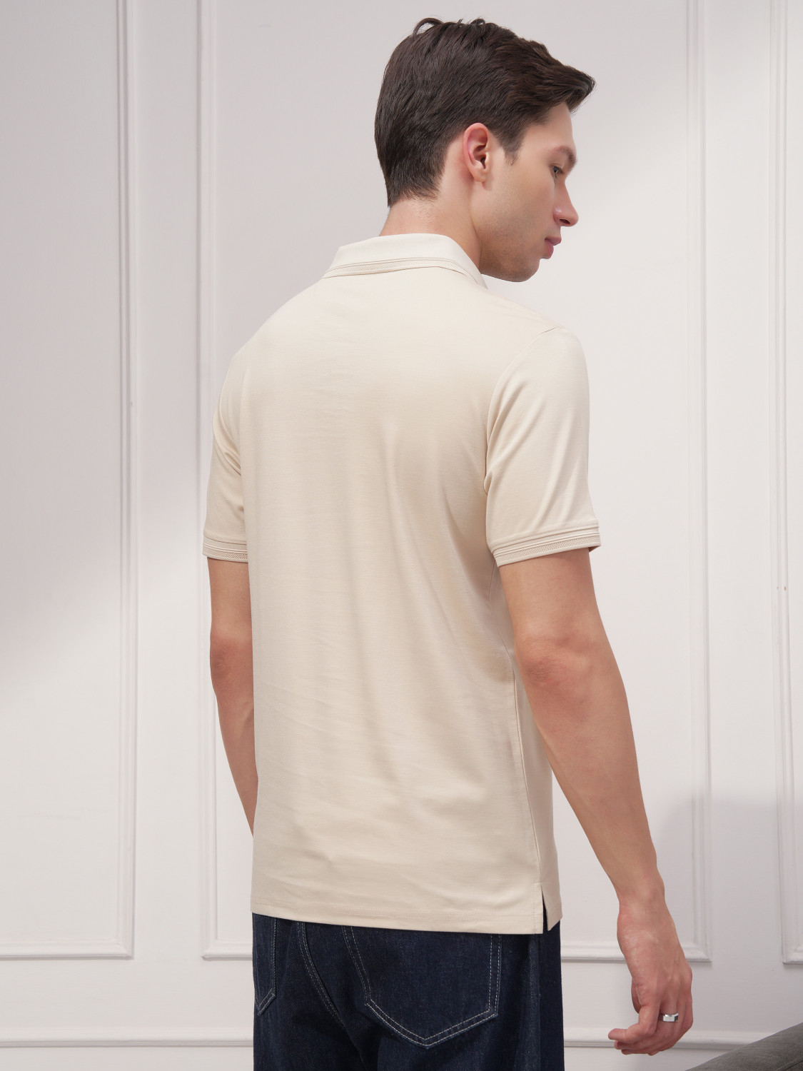 Image of HIGHLANDER Solid Men Polo Neck Beige T-Shirt