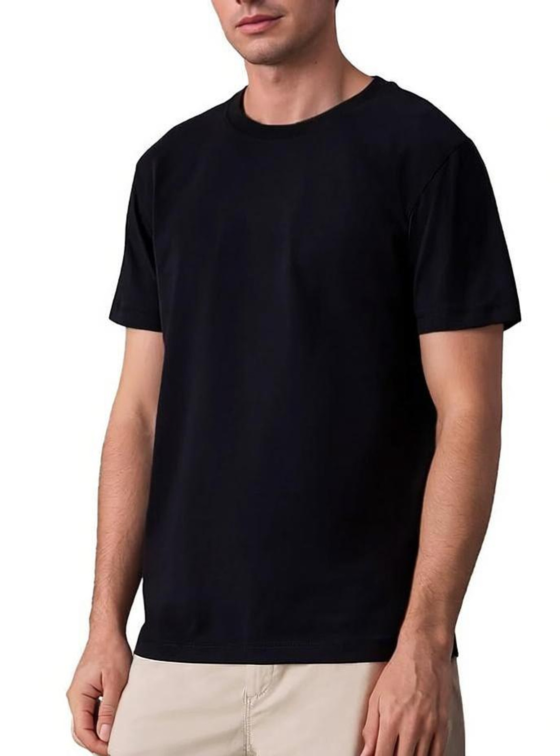 Image of MEHAN'S Solid Men Round Neck Black T-Shirt