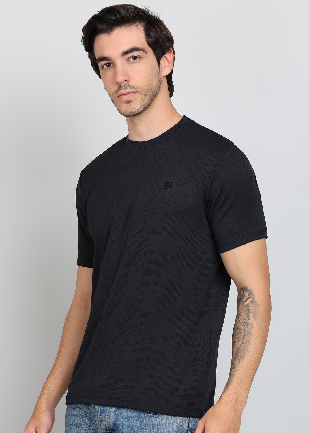 Image of KILLER Men Self Design Round Neck Polyester Black T-Shirt