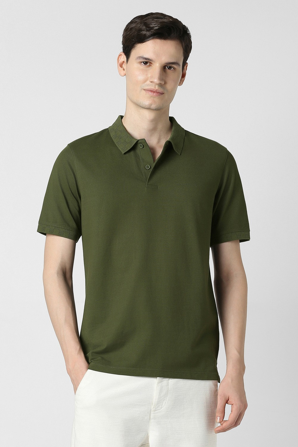 Image of PETER ENGLAND Solid Men Polo Neck Green T-Shirt