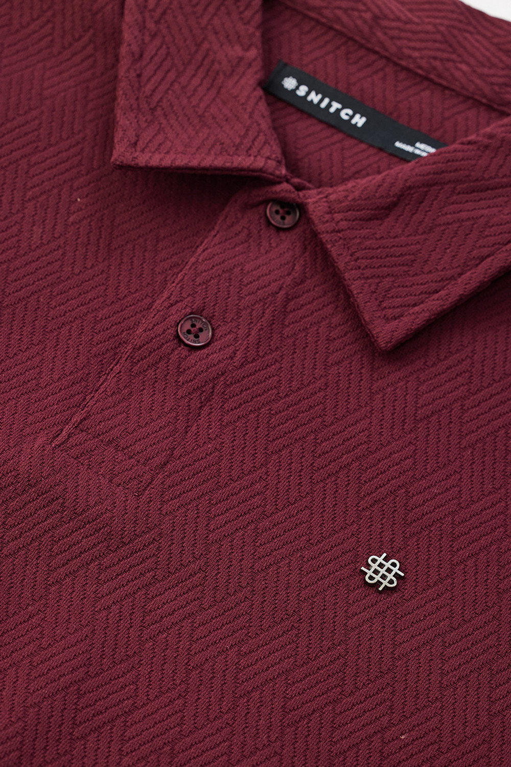 Image of Snitch Self Design Men Polo Neck Maroon T-Shirt