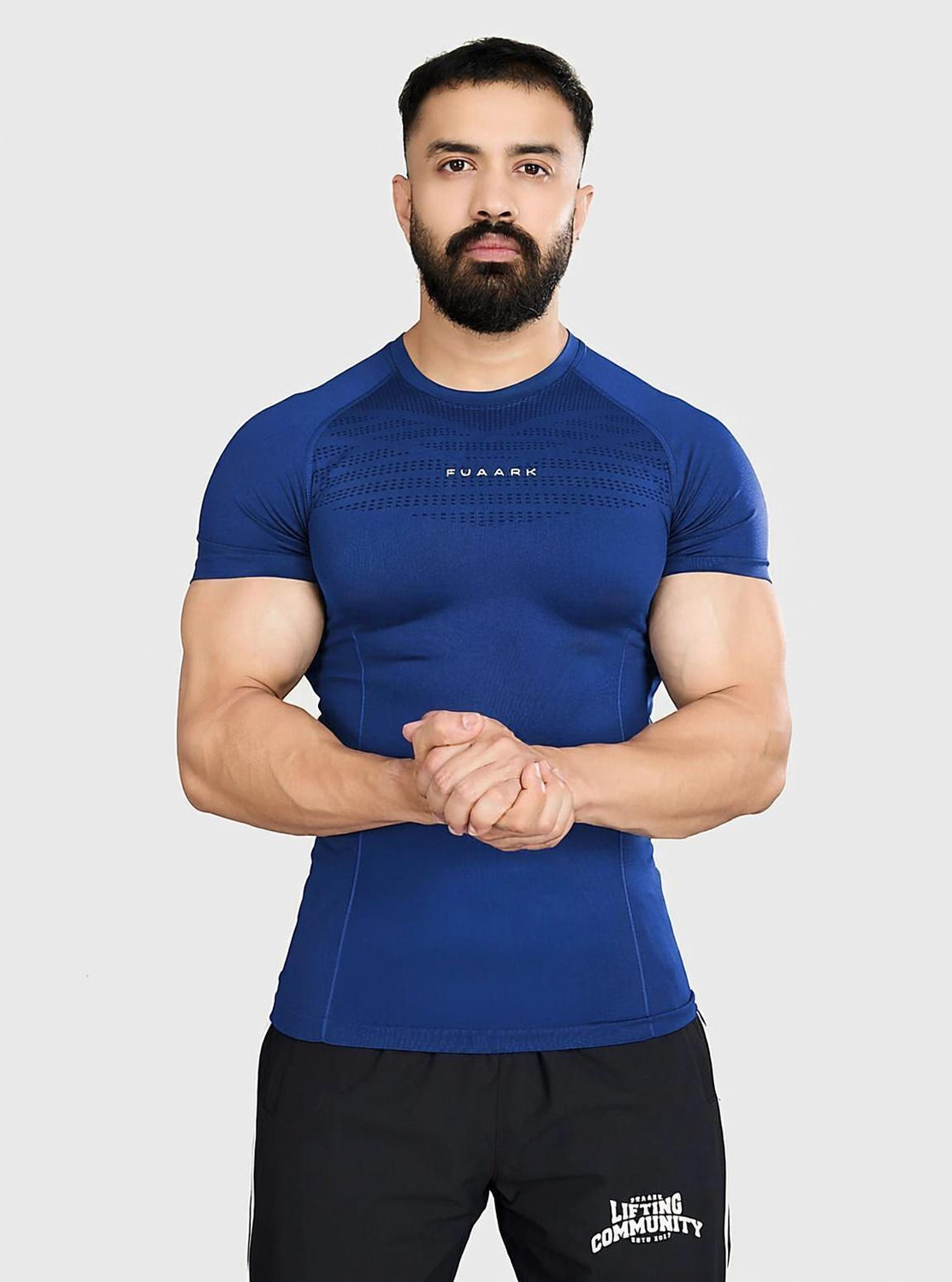 Image of FuaarK Solid Men Round Neck Blue T-Shirt