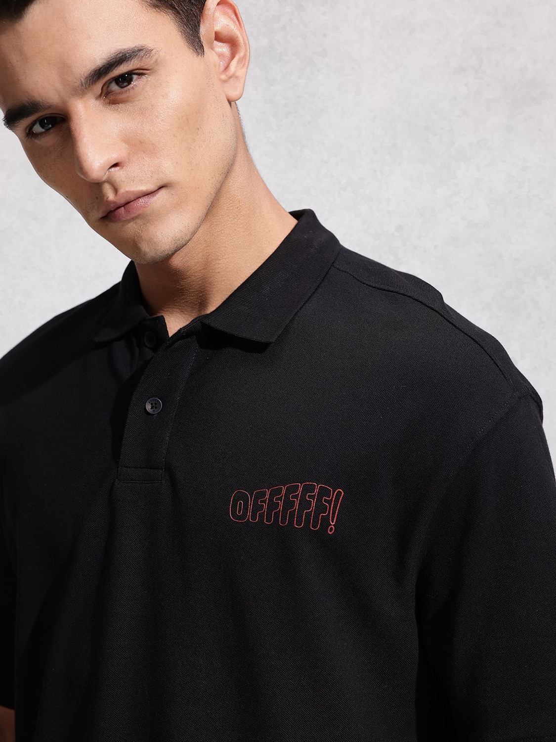 Image of WROGN Printed Men Polo Neck Black T-Shirt