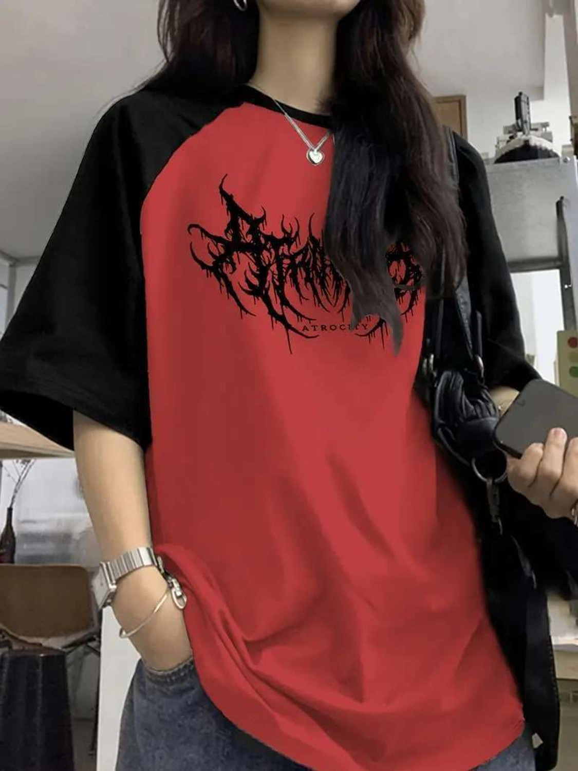Image of EraandEdge Printed Women Round Neck Red T-Shirt