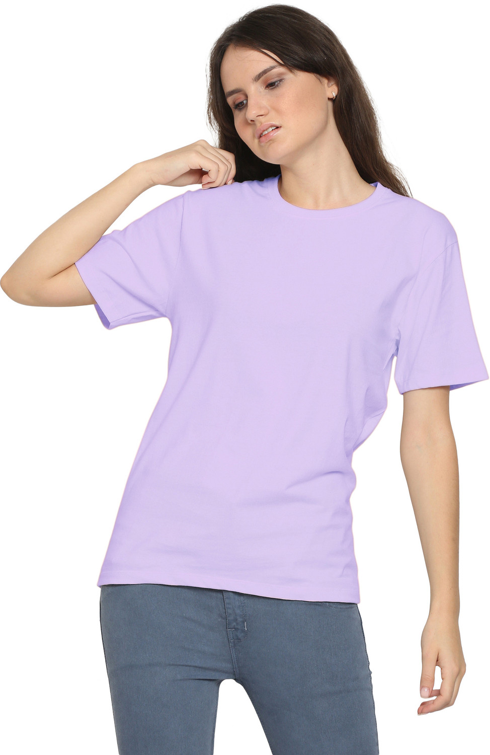 Image of YouthPoi Solid Women Round Neck Purple T-Shirt