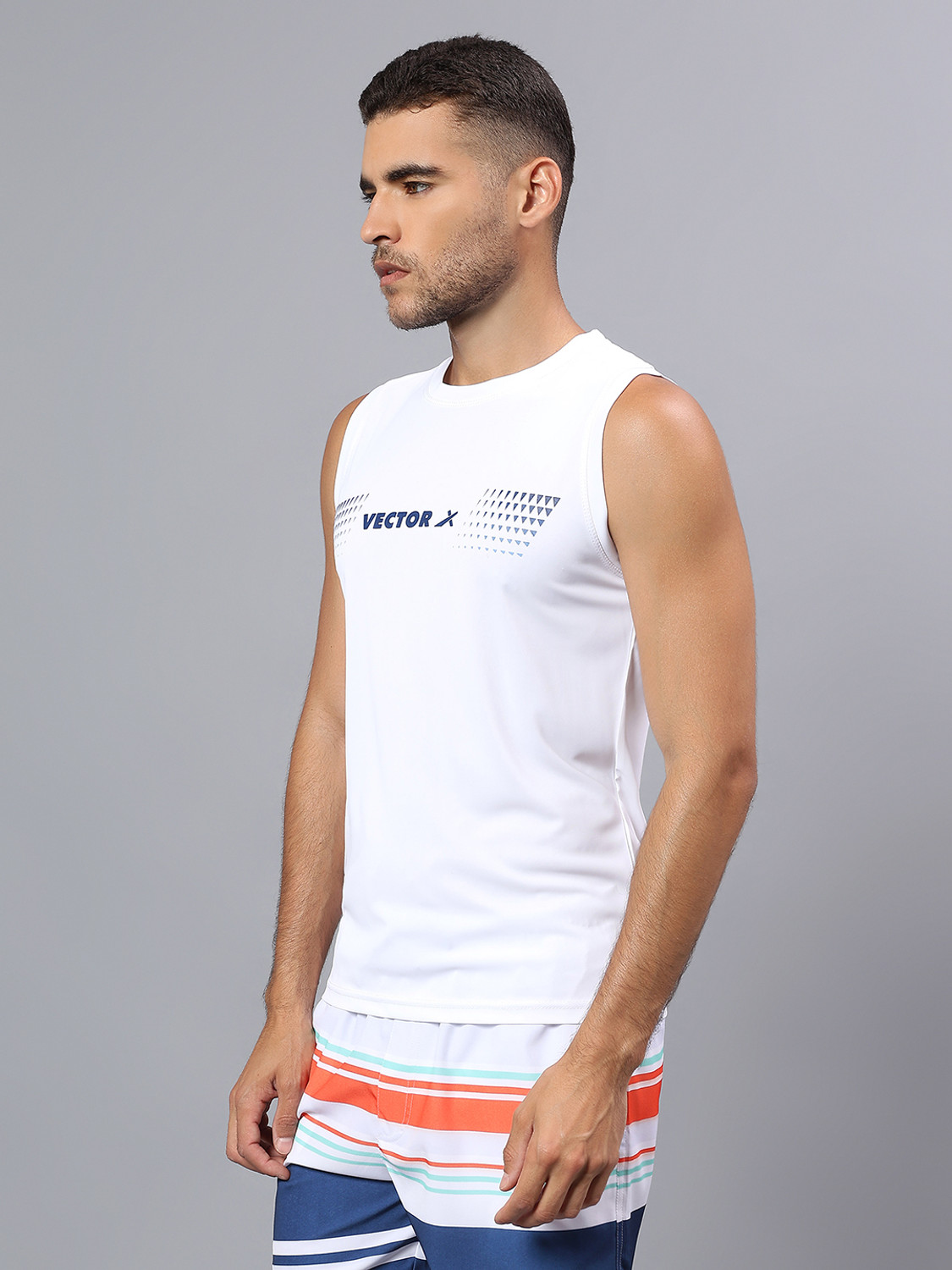 Image of VECTOR X Printed Men Round Neck White T-Shirt