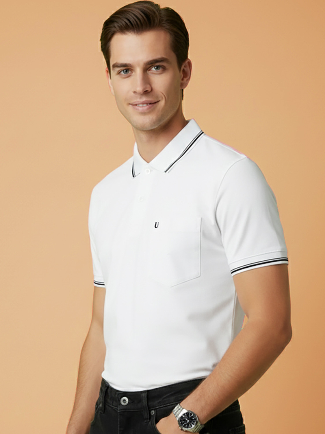 Image of UNIBERRY Solid Men Polo Neck White T-Shirt