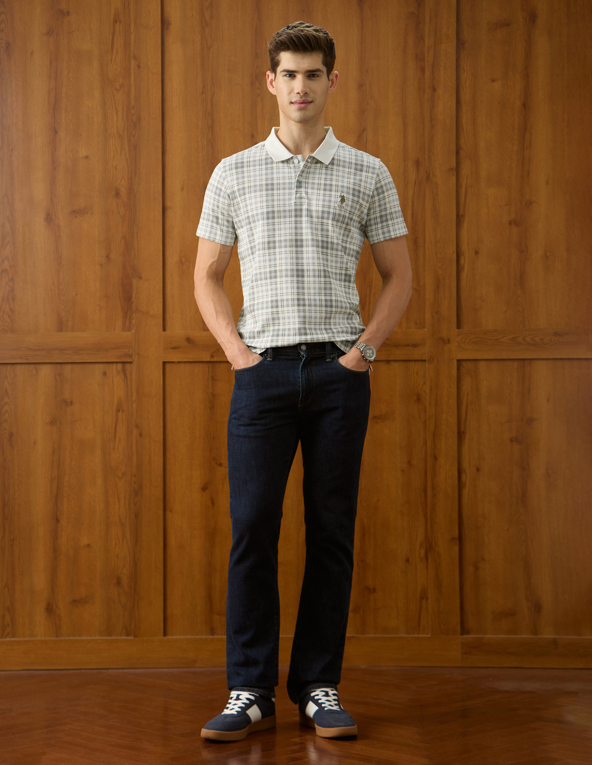 Image of U.S. POLO ASSN. Checkered Men Polo Neck Multicolor T-Shirt