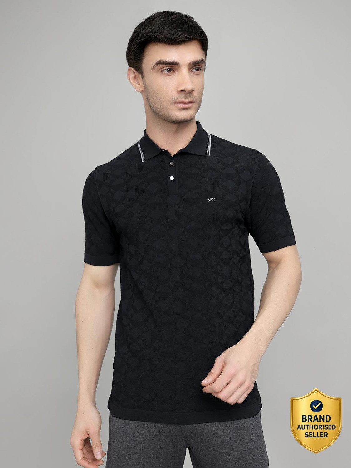 Image of MONTE CARLO Printed Men Polo Neck Black T-Shirt
