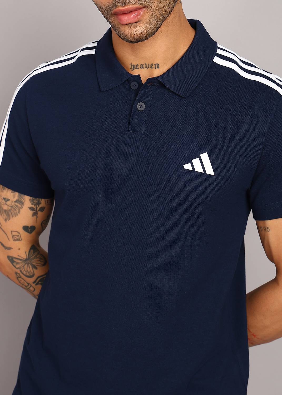ADIDAS Men Blue Polo Neck T-Shirt - Image 5