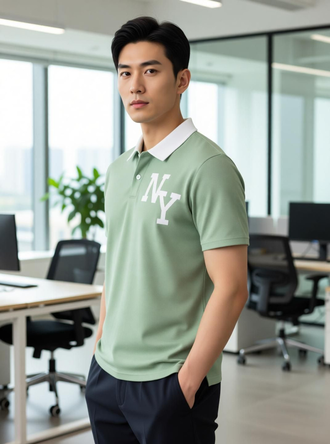 Image of MDS Printed Men Polo Neck Light Green T-Shirt