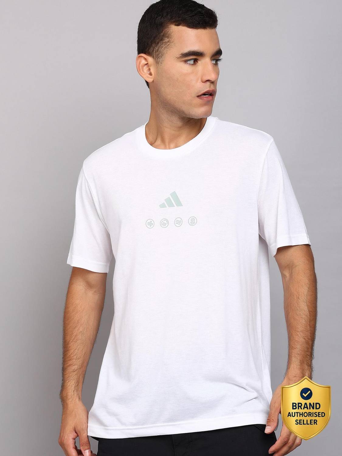 ADIDAS Printed Men Crew Neck White T-Shirt