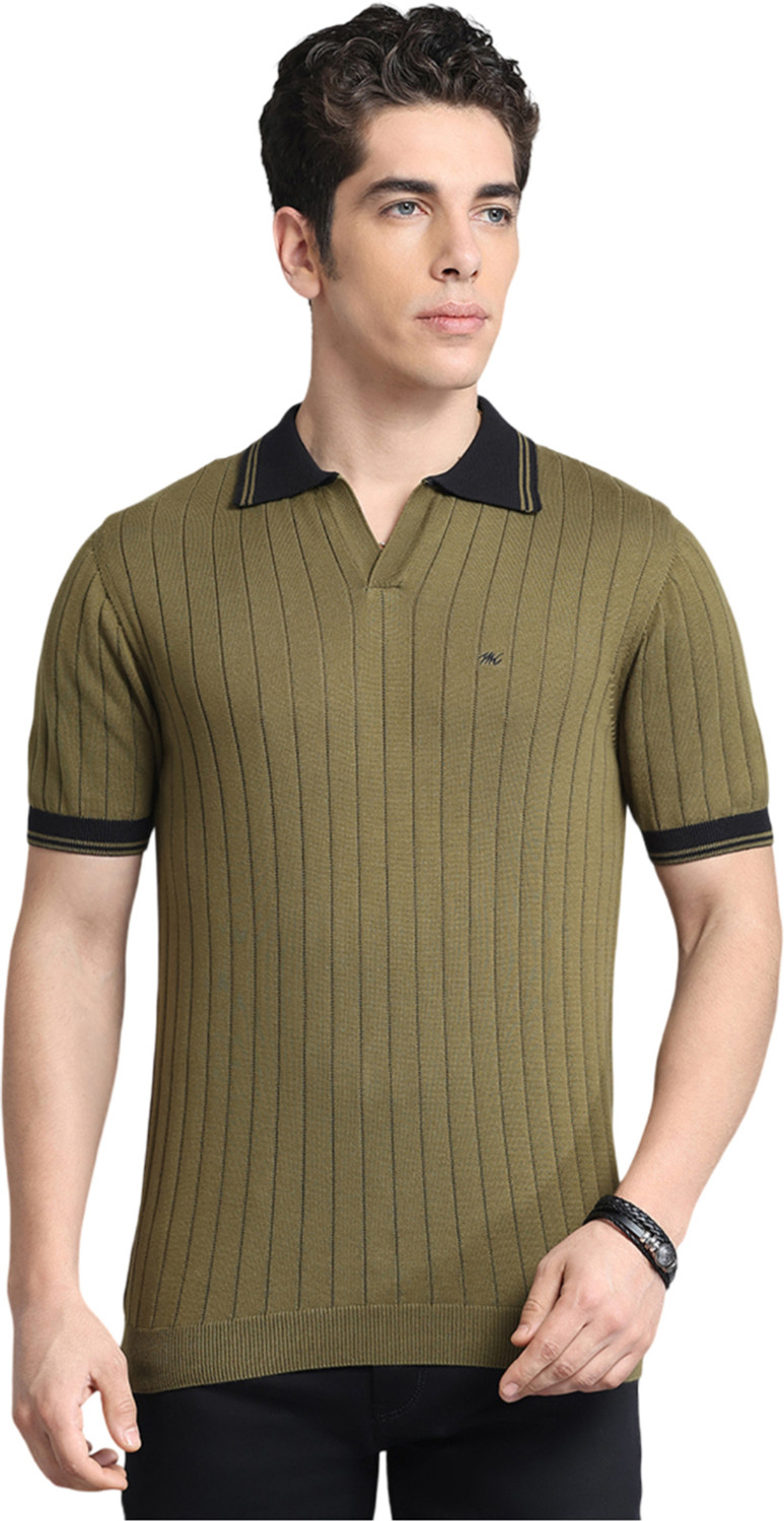 Image of MONTE CARLO Self Design Men Polo Neck Light Green T-Shirt
