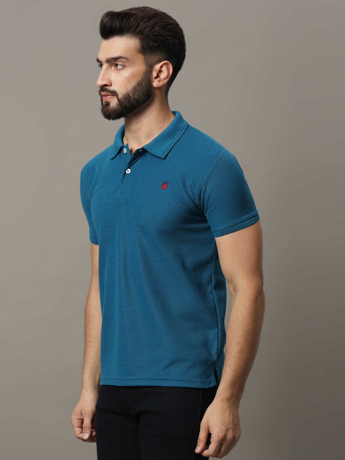 Image of RARHANPREMIUM Solid Men Polo Neck Blue T-Shirt