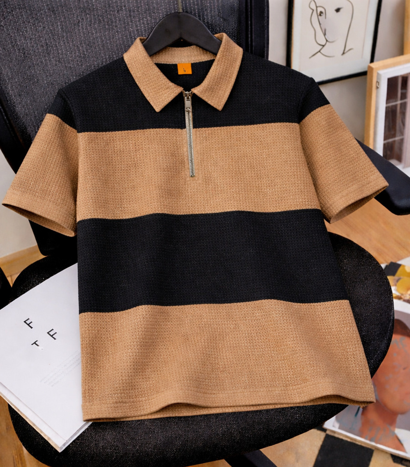 Image of Try This Boys Colorblock Cotton Blend Regular T Shirt (Beige, Brown, Pack of 1)