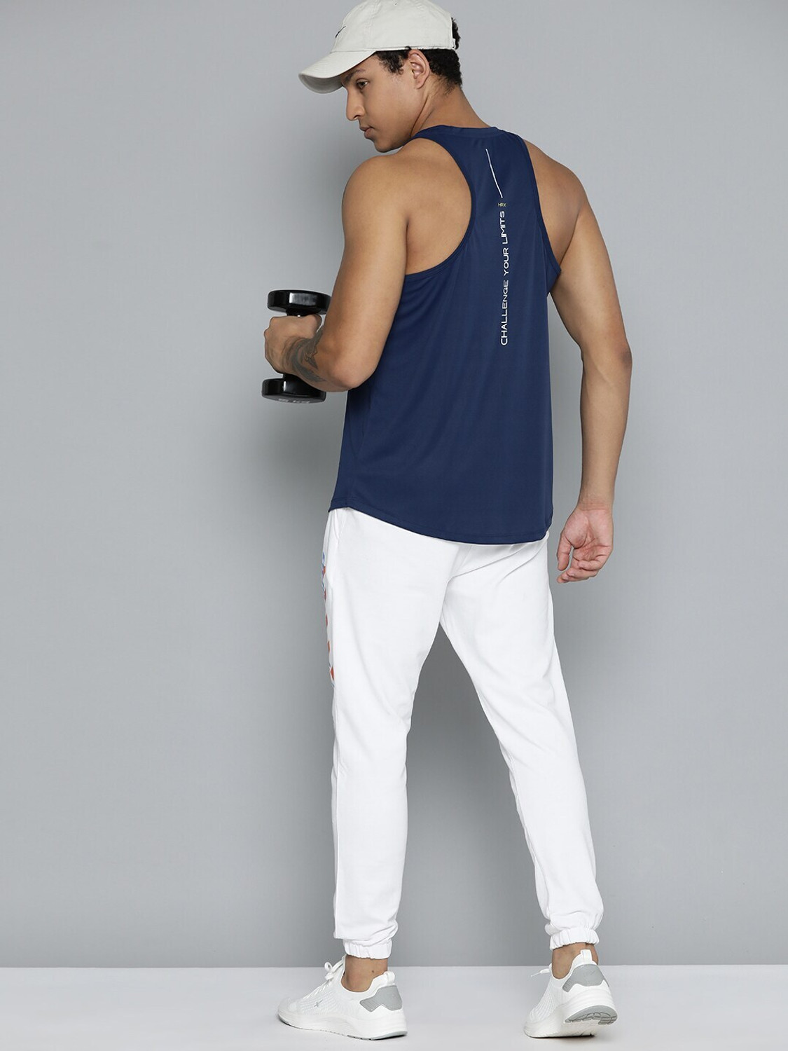Image of HRX by Hrithik Roshan Solid Men Round Neck Navy Blue T-Shirt