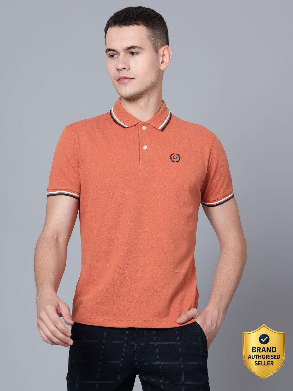Image of CANTABIL Solid Men Polo Neck Brown T-Shirt