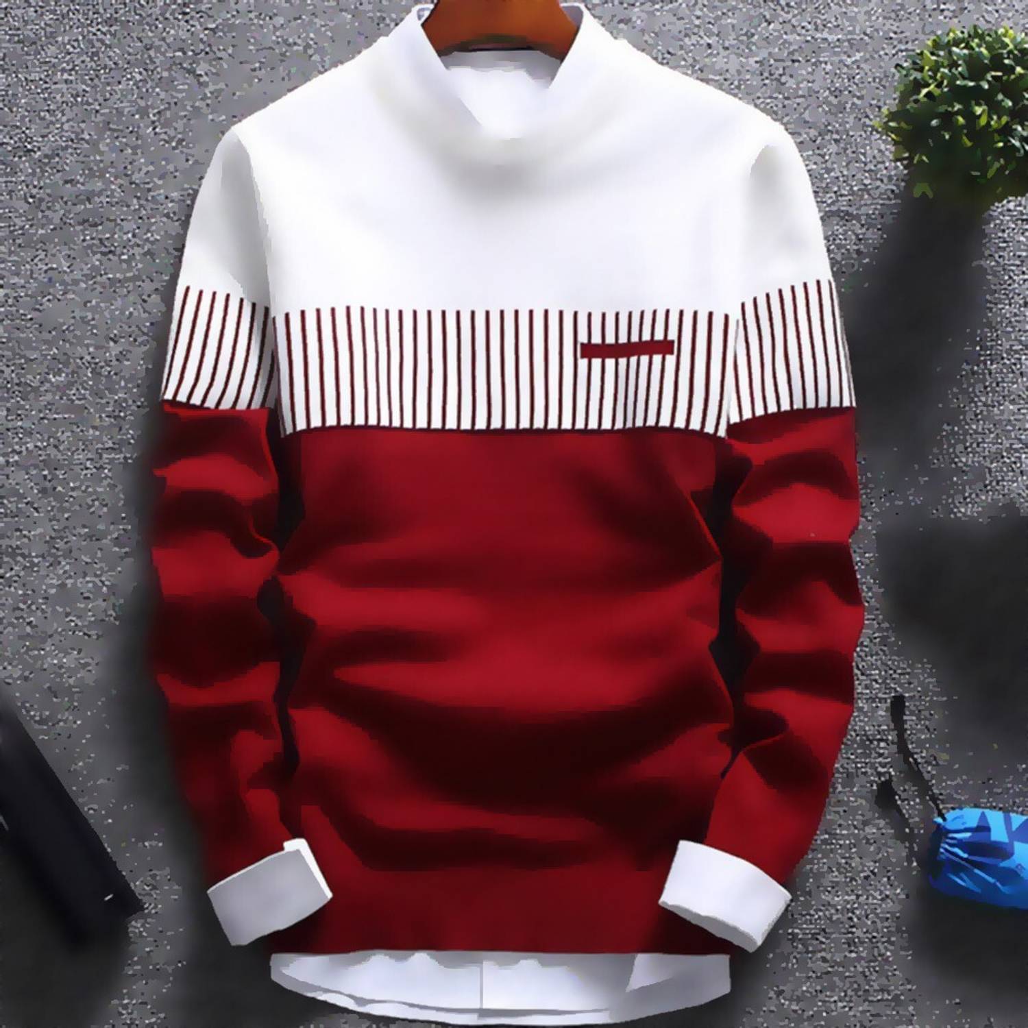 Try This Men Colorblock Round Neck Cotton Blend White, Maroon T-S