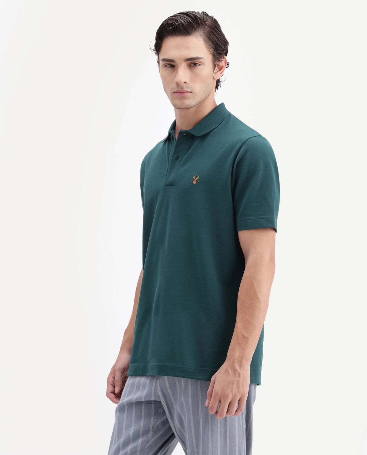 Image of RARE RABBIT Solid Men Polo Neck Green T-Shirt