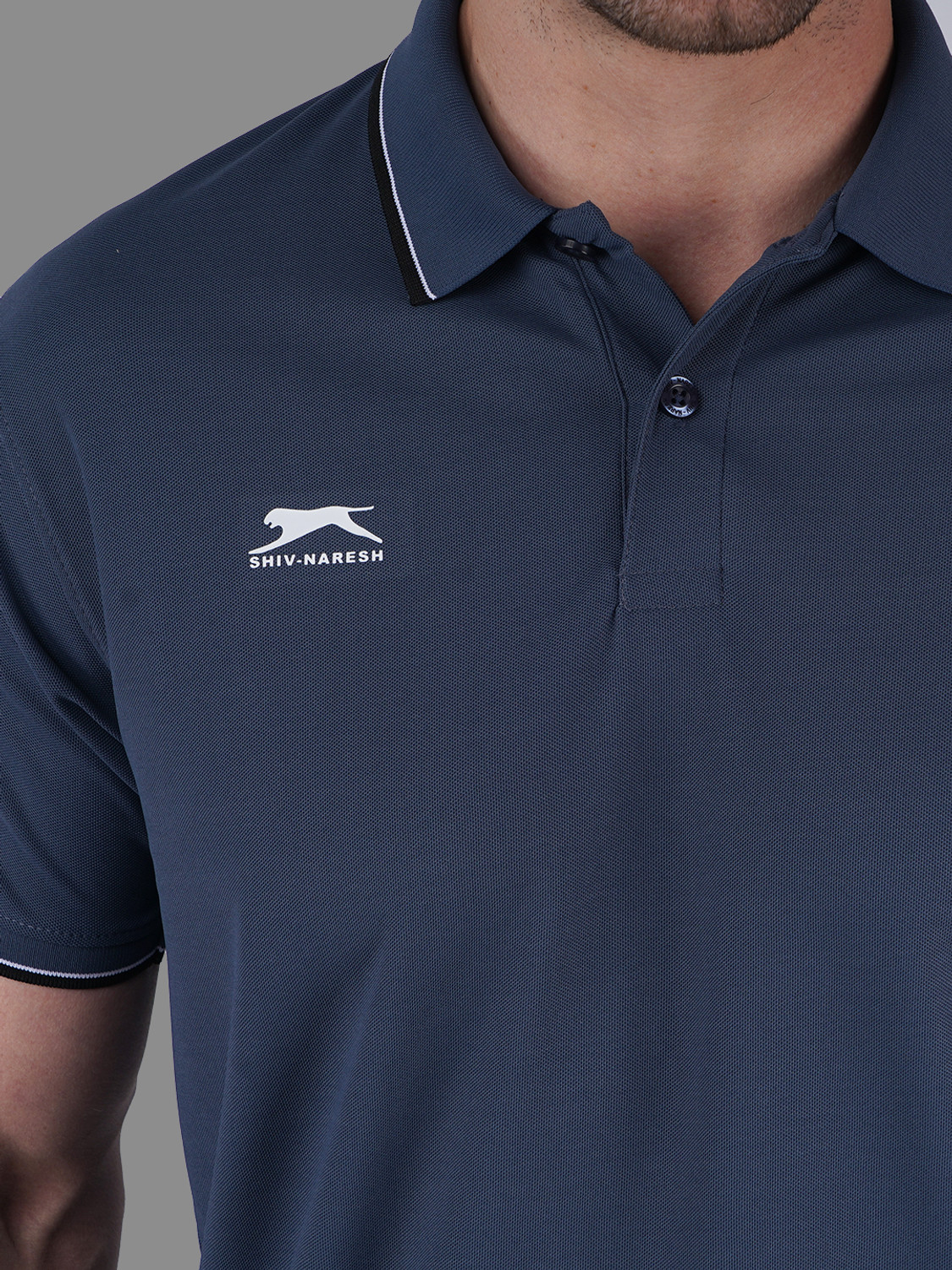 Image of Shiv Naresh Self Design Men Polo Neck Grey T-Shirt