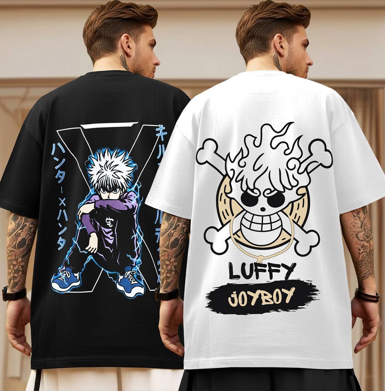 TRIPR Pack of 2 Men Graphic Print Round Neck Cotton Blend Black,