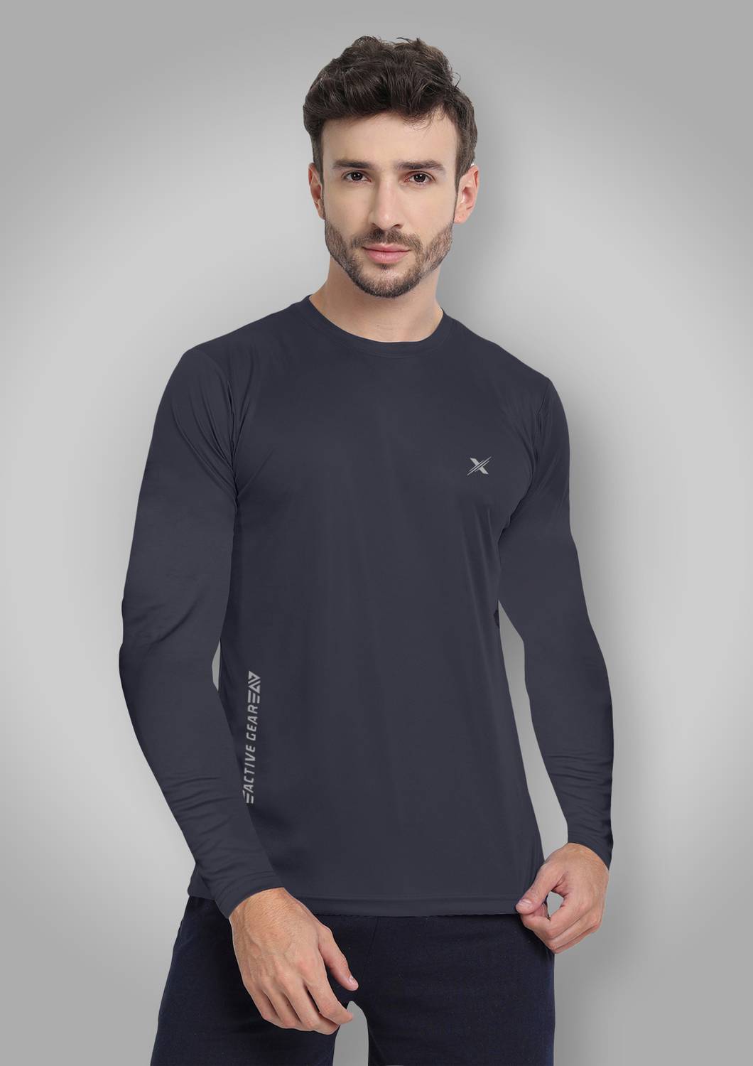 FTX Men Solid Round Neck Polyester Grey T-Shirt