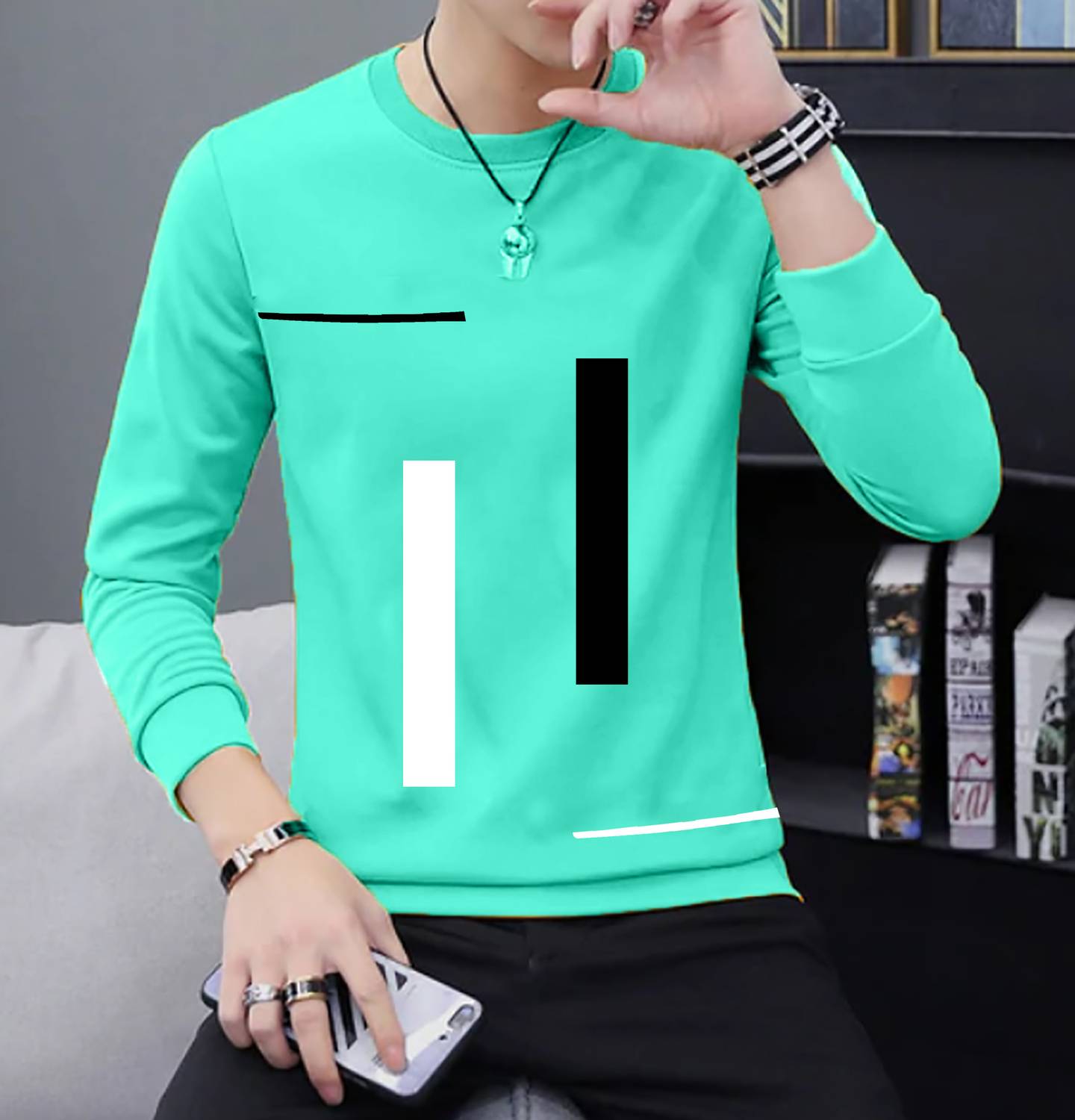JUGULAR Men Printed Round Neck Pure Cotton Light Green T-Shirt