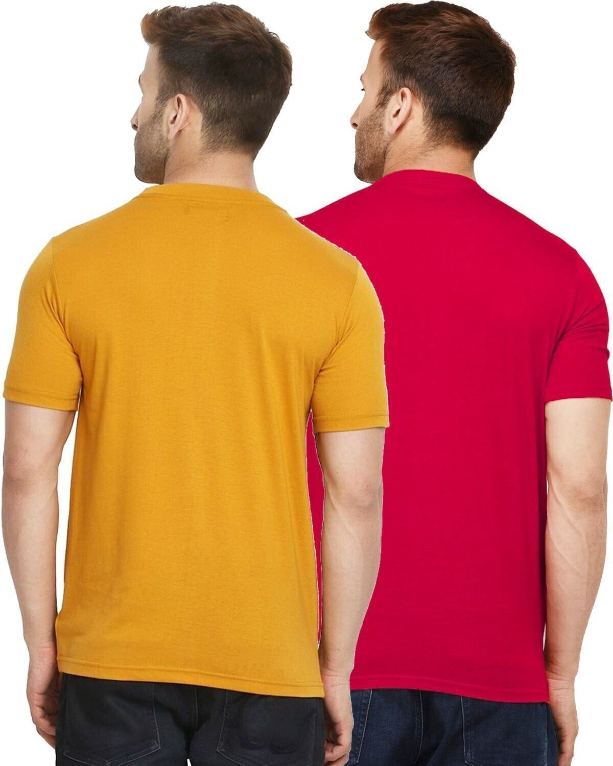 Image of New Trends Collection Solid Men Round Neck Red, Yellow T-Shirt