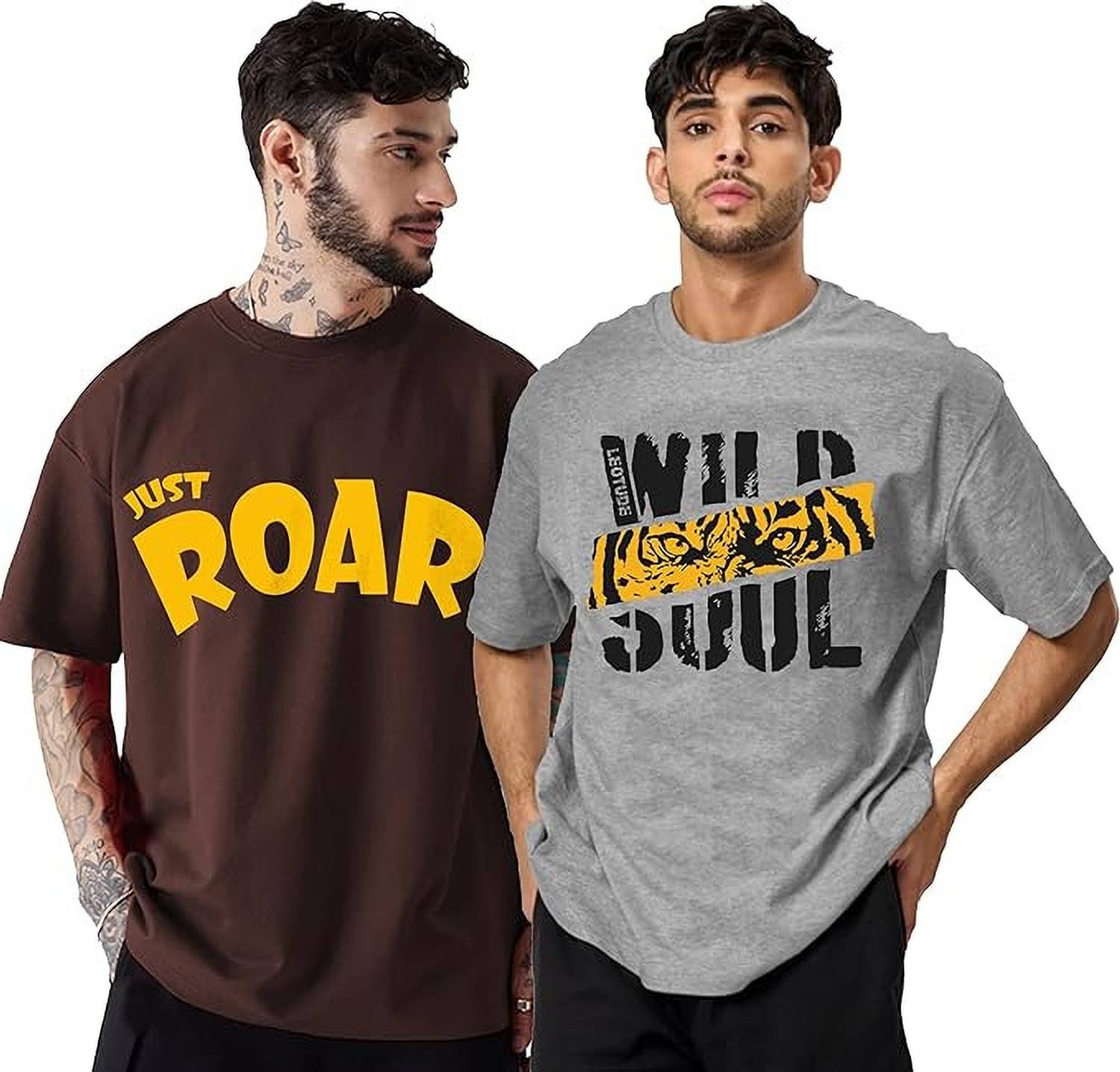 Leotude Men Printed Round Neck Cotton Blend Multicolor T-Shirt