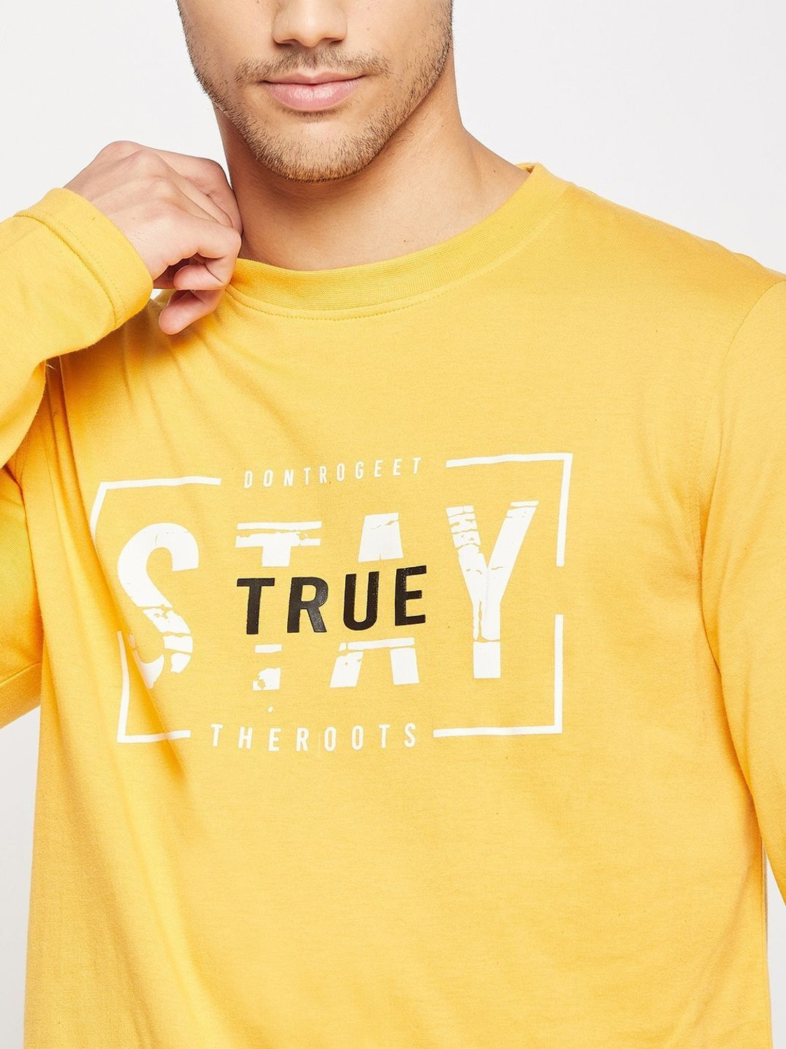 Image of Club York Typography Men Round Neck Yellow T-Shirt