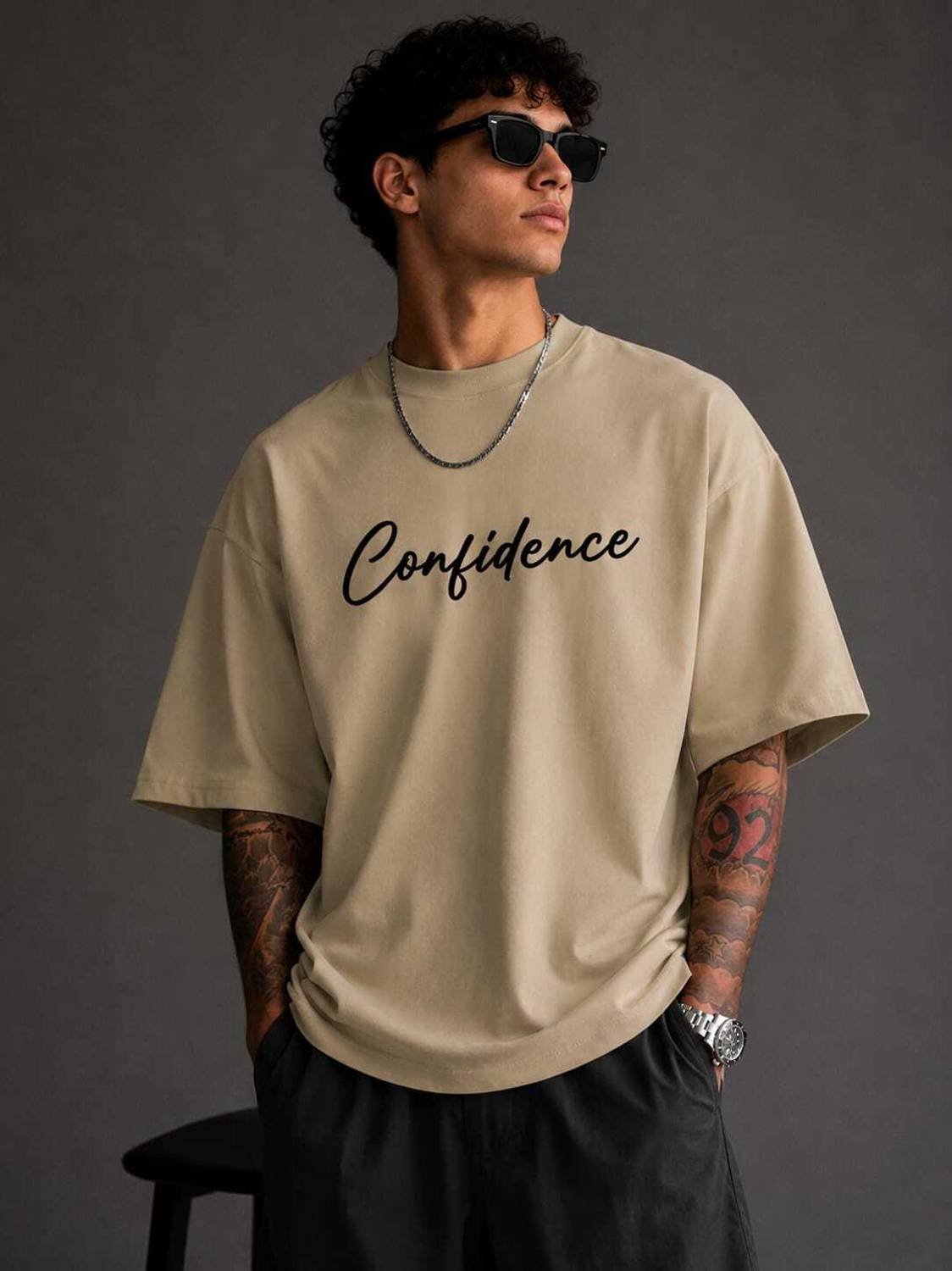 DAM HOOVER Typography Beige T-Shirt - Image 3